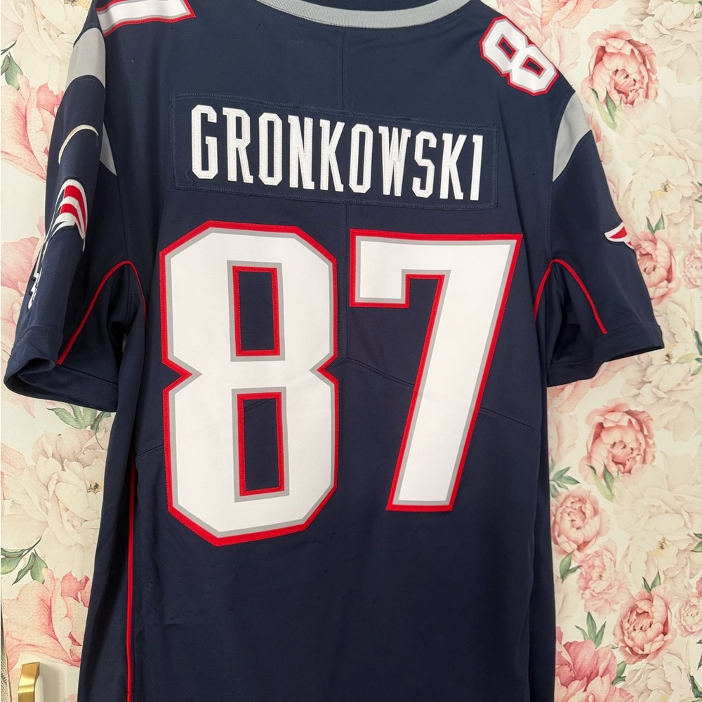 NFL Navy Blue Football Jersey with White and Red Accents